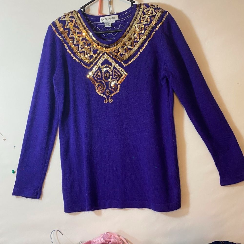 NWOT 2 pc. Silk and Angora Rabbit Very Embellished Outlander Sweater and Skirt
